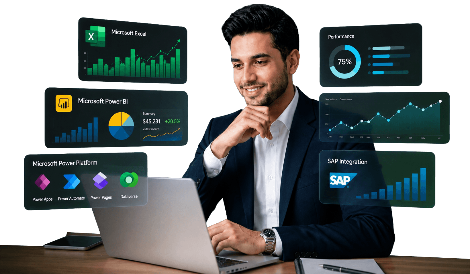 Professional data analyst with laptop